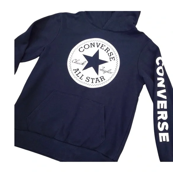 CONVERSE Hoodie Sweatshirt Boys XL - Blue & White Chuck Taylor Logo Girls Kids - Picture 2 of 9